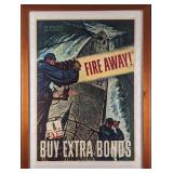 Original Vintage Framed WWII Fire Away U.S.S. Dora