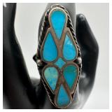 Turquoise Inlay Design Unmarked Silver Ring Native