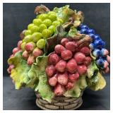 Italian Hand Painted Ceramic Grape Fruit Basket Ce