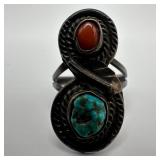 Navajo Style Rope Feather Bezel Silver Ring Size 7
