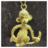 14K Gold Seated Monkey Pendant