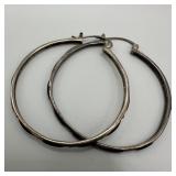 Black Enamel Marcasite Large Hoop Earrings Sterlin