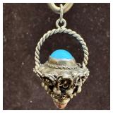 800 Silver Opal and Turquoise Basket Victorian Etr