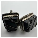 Rope Motif Wrapped Black Onyx Square Setting Silve