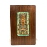 Copper Plaque With A Maya Totem Design Mounted On