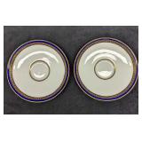 2 Vintage Retired Gold & Cobalt Blue Edge Saucers
