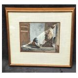 Vintage Original Watercolor On Board Old Lady