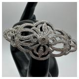 925 Sterling Silver Accent Diamonds Brooch Pin Art