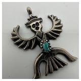 Zuni Style Knifewing Silver Pendant with Small Tur