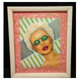 Framed Mixed Media Morse Lady Sun Tanner