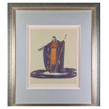 Framed Erte Zeus Serigraph Embossed With Gold/Silv