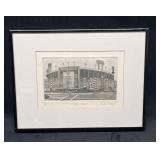 Black & White Ink Etching Of Memorial Stadium Sign