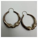 Double Ram Head Silver Hoop Earrings Q73