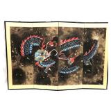 Vintage Asian Byobu Screen with Dragon Painting
