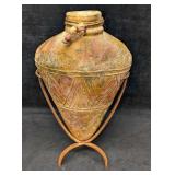 Vintage Amphora Pottery Vase With Metal Stand