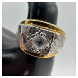 18K HGE Cubic Zirconia Art Deco Style Silver Gold