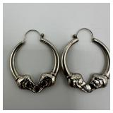 Double Lion Head Sterling Silver Hoop Earrings wit