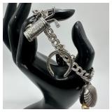 Sterling Vintage Charm Bracelet Heart Seashell Gol