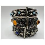 Vintage Hinged Cuff Bracelets Faux Turquoise Amber