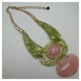 Modern Abstract Celluloid Statement Necklace Pink
