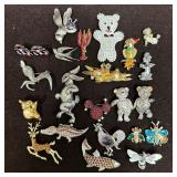 Rhinestone Teddy Bear Rabbit Bird Insect Pins Vint