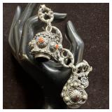 Ornate Charm Victorian Etruscan Style Gemstones Si