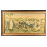 Framed Aquatint After George Mason of "Harvest Moo