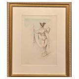 Vintage Framed Color Etching Alexandre Jean Louis