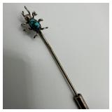 Silver Stick Hat Pin Small Turquoise Insect Design
