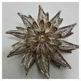 Filigree Flower Silver Brooch Lace Style Silverwor
