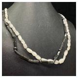 Sterling Silver White & Gray Stone Necklace
