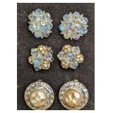 Silver Tone Clear Bead Rhinestone Set Of 3 Clip On