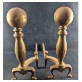 Vintage Brass Cannonball Fireplace Andirons