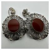 Oval Flat Carnelian Stone 800 Silver Filigree Silv