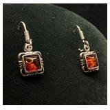 Square Sterling Amber Earrings