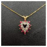 14k Gold Diamond Ruby Heart Pendant Necklace