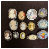 Vintage Cameo And Micro Mosaic Brooch Lot Shell Po
