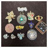 Costume Jewelry Brooch Lot Rhinestone Enamel Flora