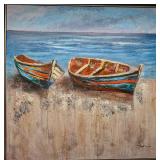 Framed Fishing Boats Wall Textured Print On Canvas