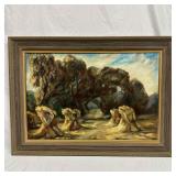 Haystacks and Trees Landscape Rural Scene Painting