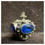 Victorian Etruscan Style Crown Floral Design Blue