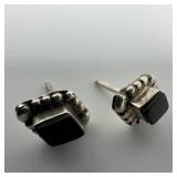 Diamond Shaped Black Onyx Silverwork Beaded Bezel