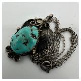 Sterling Silver Turquoise Native Style Necklace Q9