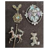 Vintage Silver Tone Unsigned Grape Vine Teddy Bear