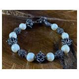 Vintage Sterling Silver Pearl Beaded Toggle Bracel