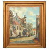 Framed Original Acrylic On Canvas Old Time Village