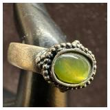 Green Oval Cabochon Faux Stone Silver Ring