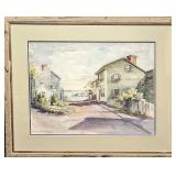 Framed M.M. Brown Houses Original Watercolor
