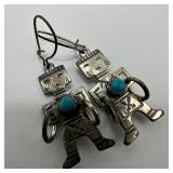 Kachina Dancer Native Style  Turquoise Silver Earr