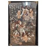 Large Framed Vintage Asian Silk Embroidery Artwork